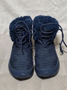 Nike Navy Quilted Faux-Fur Lace-Up Ankle Booties